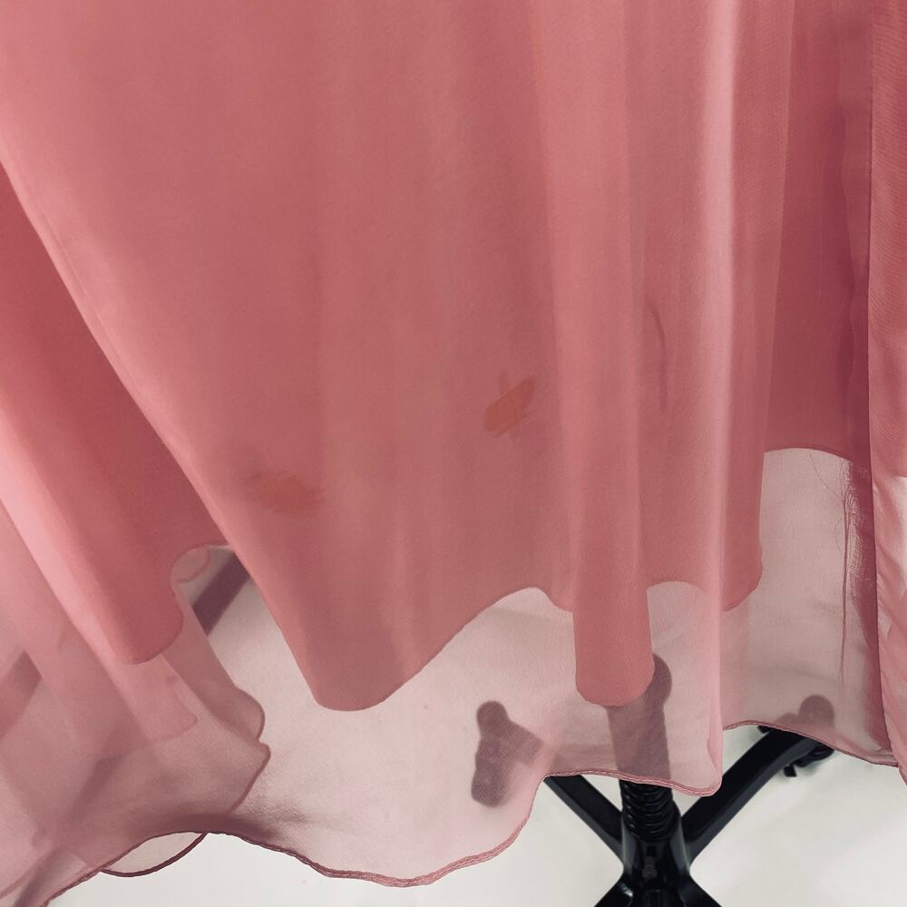 Vintage 70s Chiffon Puff Sleeve Ruffle Off Shoulder Midi Dress Fit Flare Pink 4 - Picture 7 of 10